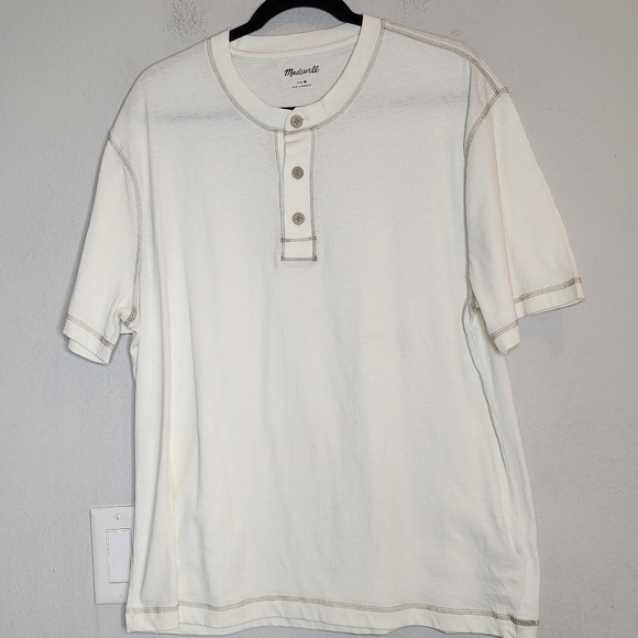 NWT Madewell Cream Cotton Henley Short Shirt Men's Size Medium - Picture 1 of 15